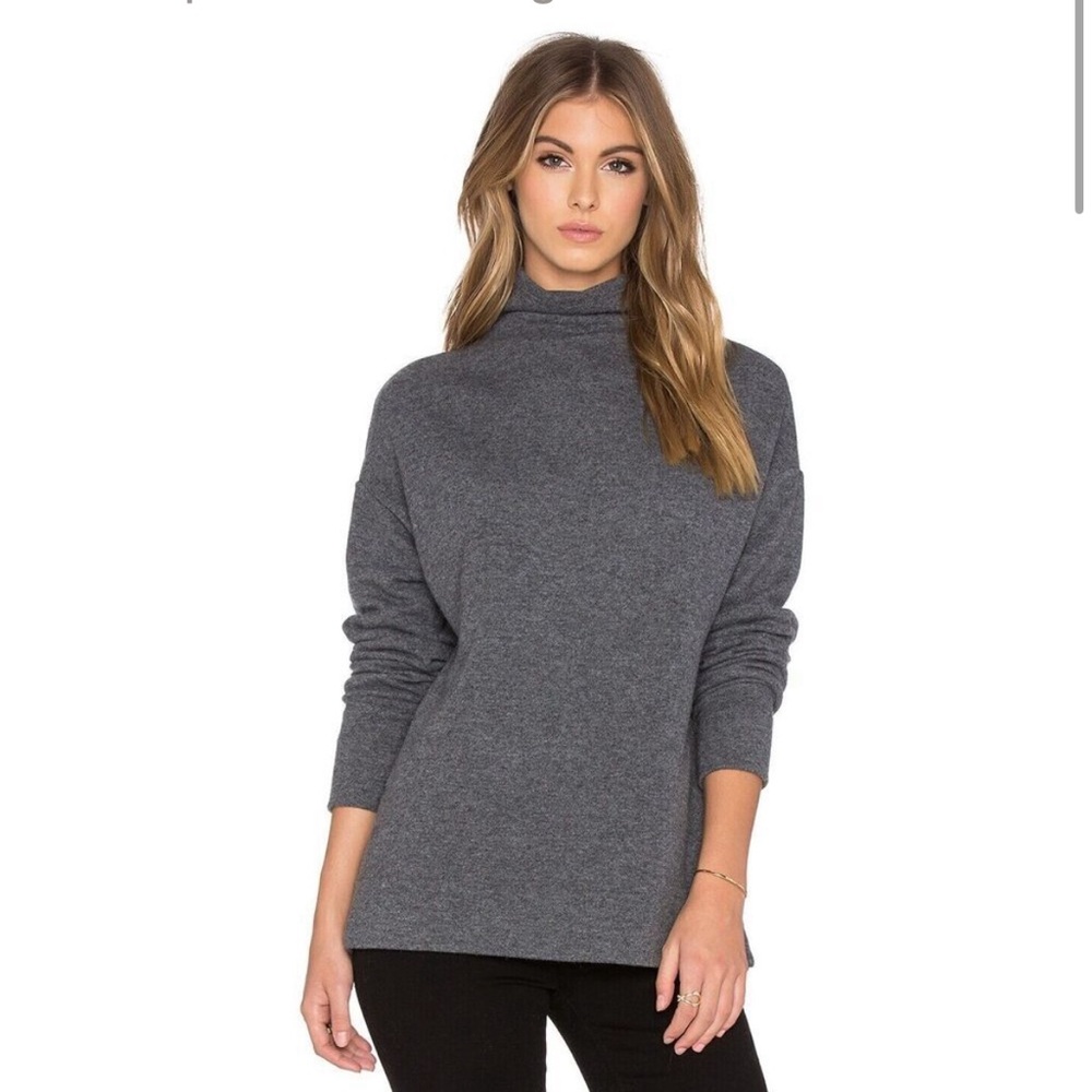 James Perse Sweater Womens 1/S Heather Charcoal‎ Ribbed Funnel Neck Virgin Wool.